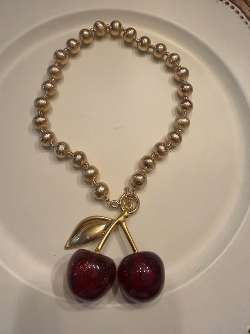 Gold Beaded Cherry Pendant Necklace - Unbranded NWOT